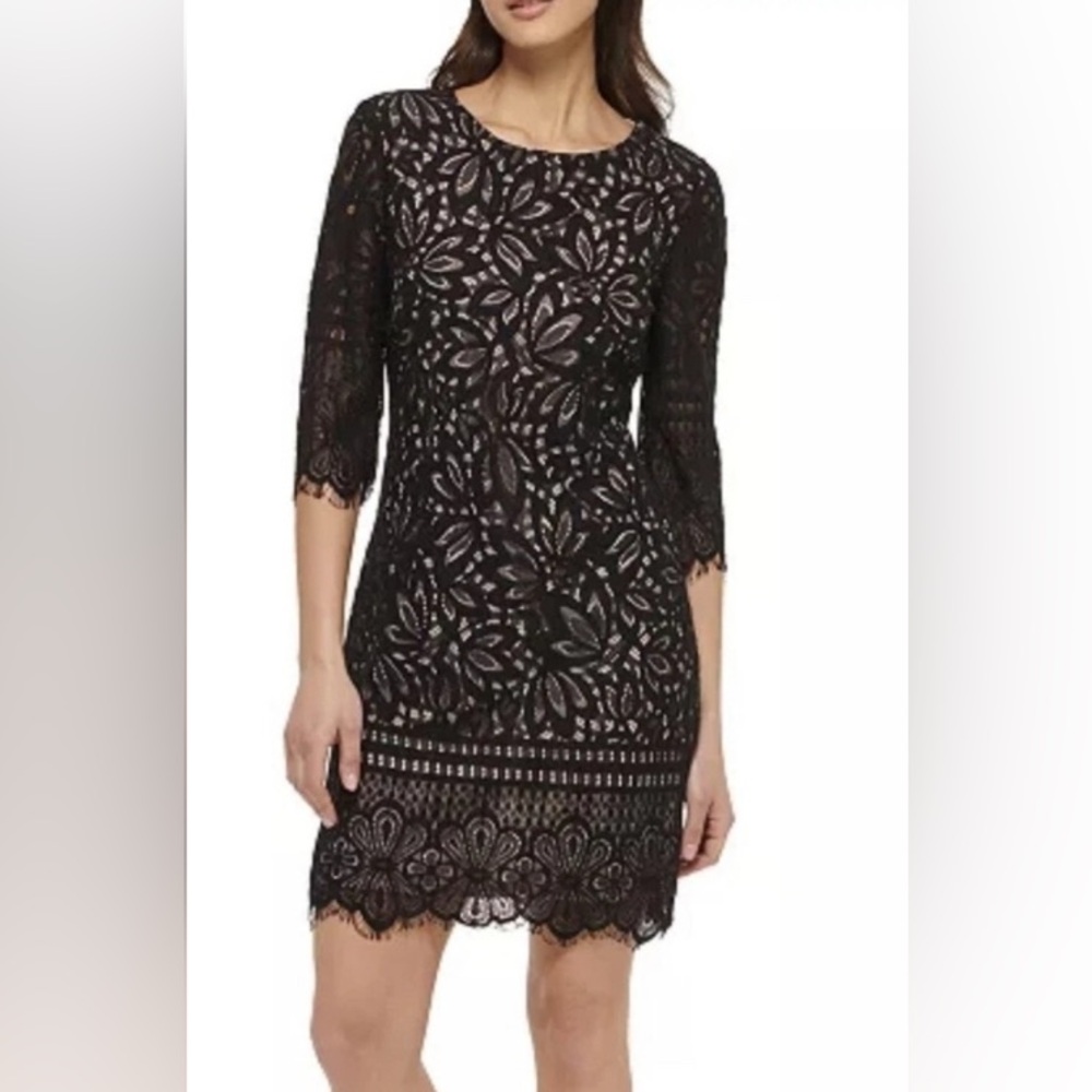 Kensie Black Lace Midi Sheath Dress Size 12 NWT Graduation